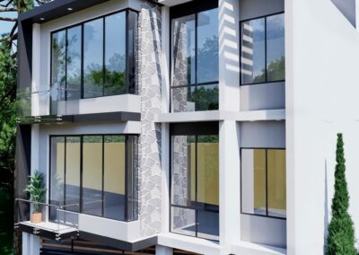 Edificio con volúmenes en volado
