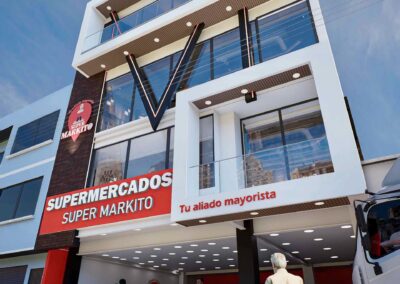 Edificio comercial urbano con identidad de marca